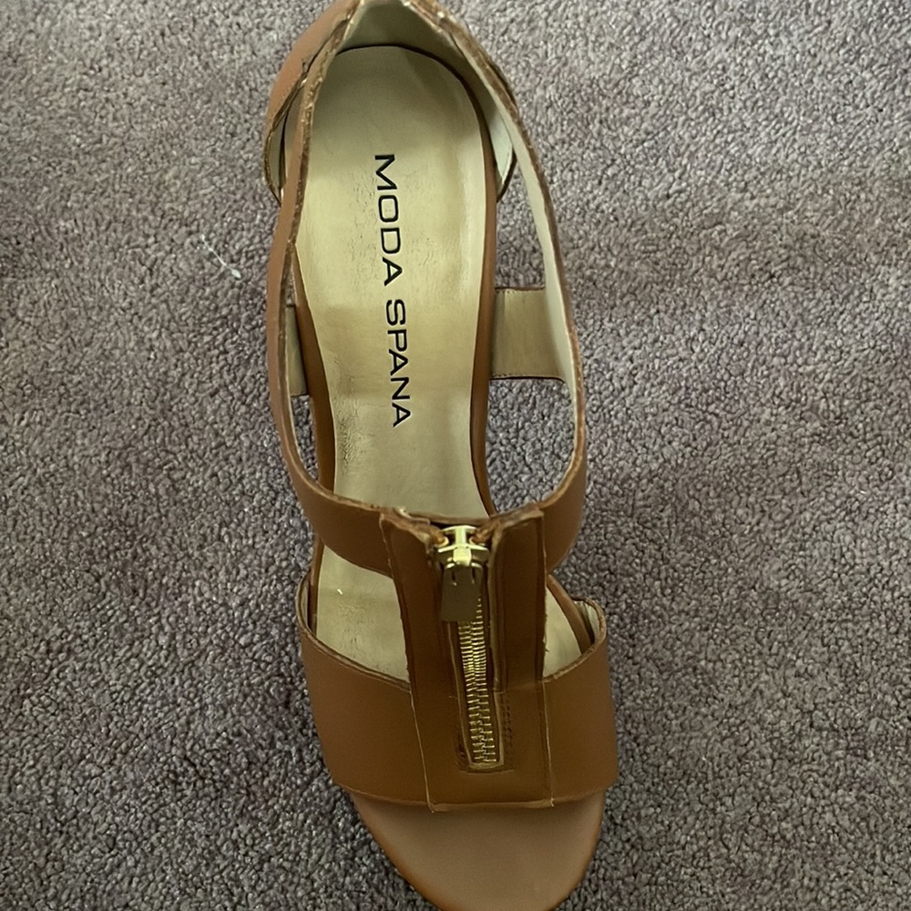 Brown Heels with Gold Zipper Accent